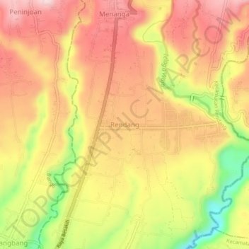 Mapa topográfico Rendang, altitud, relieve