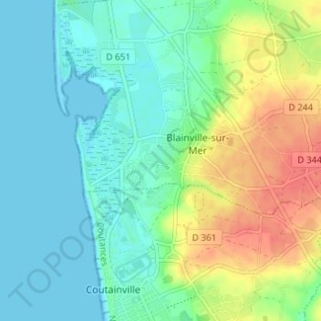 Mapa topográfico Le Bas de Gruchy, altitud, relieve