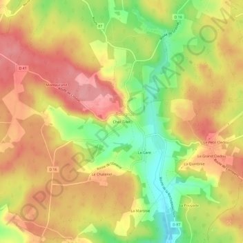 Mapa topográfico Chez Tillet, altitud, relieve
