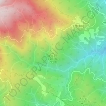 Mapa topográfico Poggio alla Croce, altitud, relieve