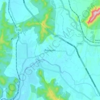 Mapa topográfico Rasayani, altitud, relieve