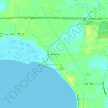 Mapa topográfico Turtle Bayou, altitud, relieve