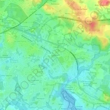 Mapa topográfico Kergolven, altitud, relieve