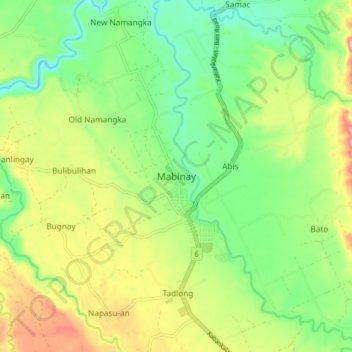 Mapa topográfico Mabinay, altitud, relieve