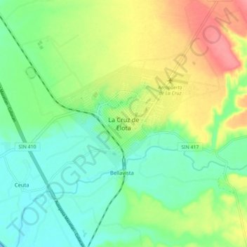 Mapa topográfico La Cruz de Elota, altitud, relieve