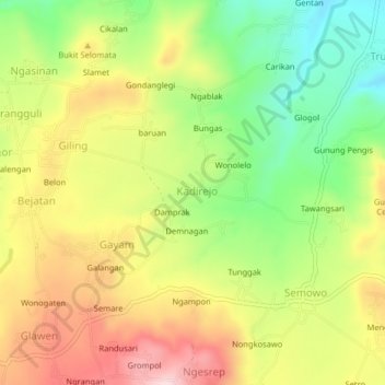 Mapa topográfico Kadirejo, altitud, relieve