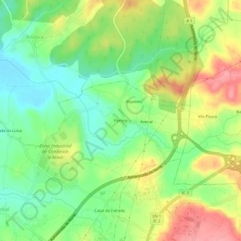 Mapa topográfico Portela, altitud, relieve
