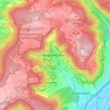 Mapa topográfico Niedermirsberg, altitud, relieve