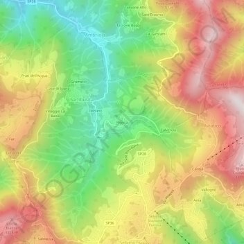 Mapa topográfico Rigosa, altitud, relieve