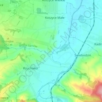 Mapa topográfico Skała, altitud, relieve