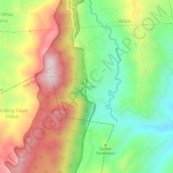 Mapa topográfico Buangin, altitud, relieve