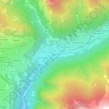 Mapa topográfico Semon, altitud, relieve