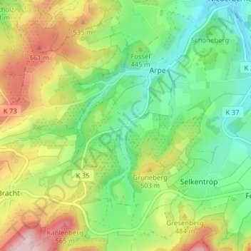 Mapa topográfico Kückelheim, altitud, relieve
