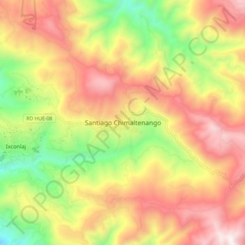Mapa topográfico Santiago Chimaltenango, altitud, relieve