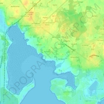 Mapa topográfico Kerroch, altitud, relieve