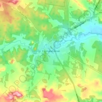 Mapa topográfico Coonabarabran, altitud, relieve
