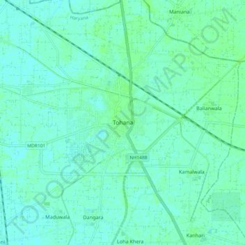 Mapa topográfico Tohana, altitud, relieve