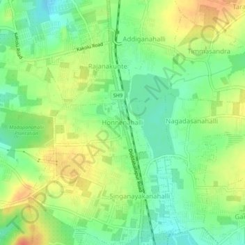 Mapa topográfico Honnenahalli, altitud, relieve