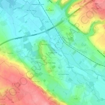Mapa topográfico La Bidolière, altitud, relieve