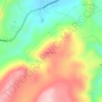 Mapa topográfico Bulu Saraung, altitud, relieve