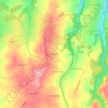 Mapa topográfico Nouailhas, altitud, relieve
