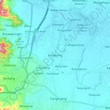 Mapa topográfico Katapang, altitud, relieve