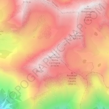 Mapa topográfico Zerminiger, altitud, relieve