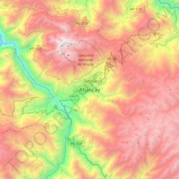 Mapa topográfico Abancay, altitud, relieve