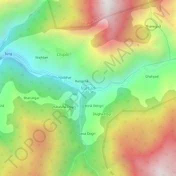 Mapa topográfico Bathad, altitud, relieve