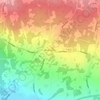 Mapa topográfico Øvre Vang, altitud, relieve