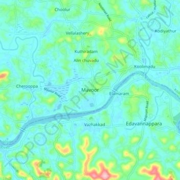 Mapa topográfico Mavoor, altitud, relieve