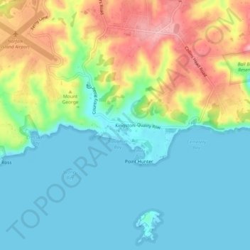 Mapa topográfico Kingston, altitud, relieve