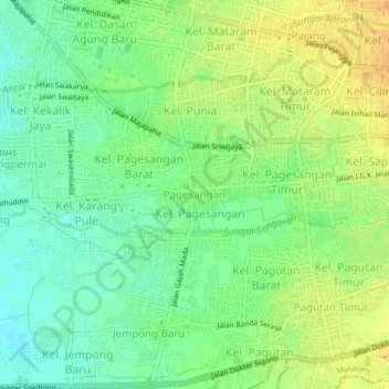 Mapa topográfico Pagesangan, altitud, relieve