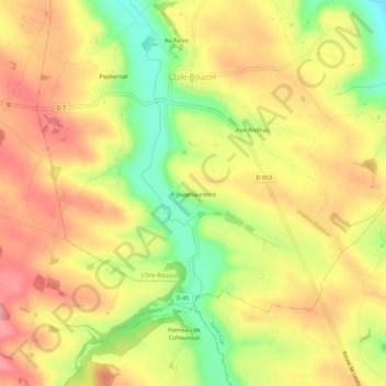 Mapa topográfico A Jouanlaurence, altitud, relieve