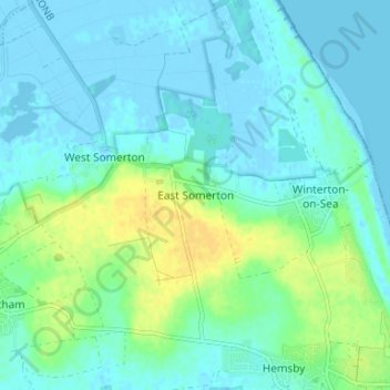 Mapa topográfico East Somerton, altitud, relieve