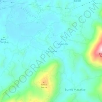 Mapa topográfico Sangalla, altitud, relieve