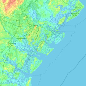Mapa topográfico Skidaway Island, altitud, relieve