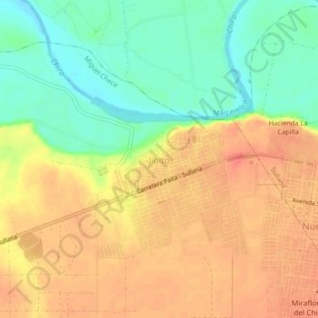 Mapa topográfico Jíbito, altitud, relieve