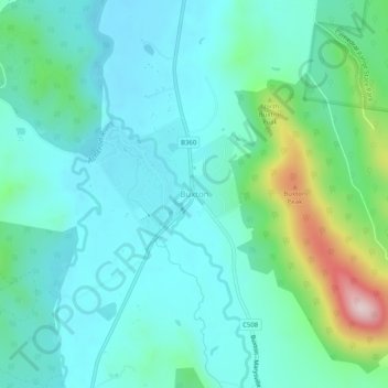 Mapa topográfico Buxton, altitud, relieve