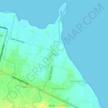 Mapa topográfico Dringu, altitud, relieve
