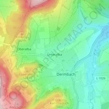Mapa topográfico Unteralba, altitud, relieve