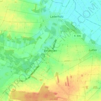Mapa topográfico Bevensen, altitud, relieve