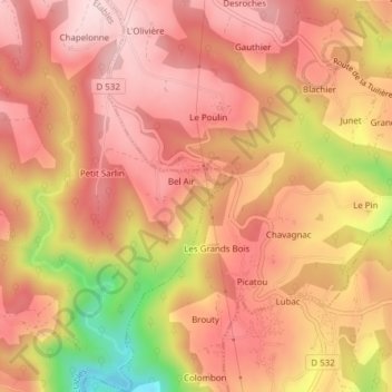 Mapa topográfico Chilet, altitud, relieve