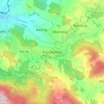 Mapa topográfico Erlauzwiesel, altitud, relieve