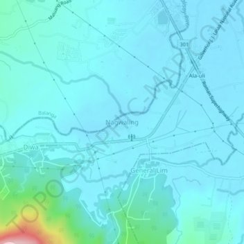 Mapa topográfico Nagwaling, altitud, relieve