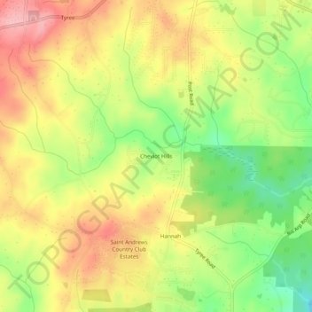 Mapa topográfico Cheviot Hills, altitud, relieve