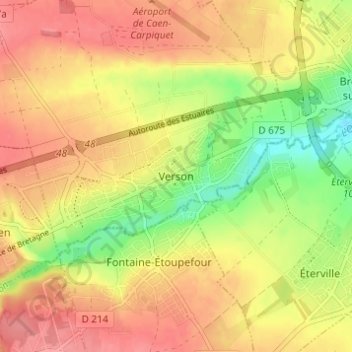 Mapa topográfico Verson, altitud, relieve