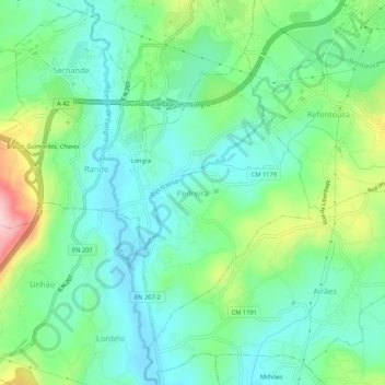 Mapa topográfico Pedreira, altitud, relieve