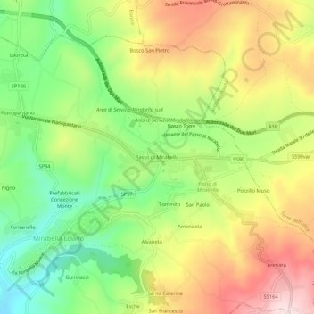 Mapa topográfico Passo di Mirabella, altitud, relieve
