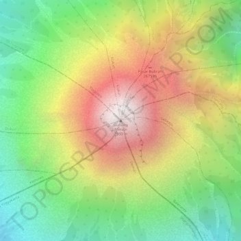 Mapa topográfico Gunung Merapi, altitud, relieve